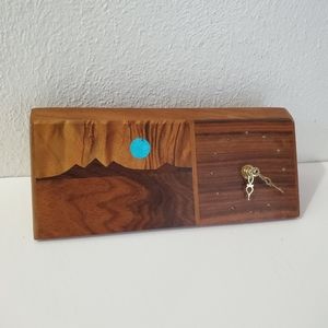 Vintage 70s Wood Inlay Turquoise Mantle Clock Dese
